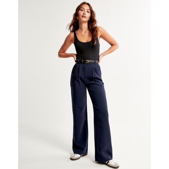 Abercrombie NWT Ultra HR Curve Love Sloane Tailored Wide Leg Pant Navy 32 Long - Picture 1 of 7
